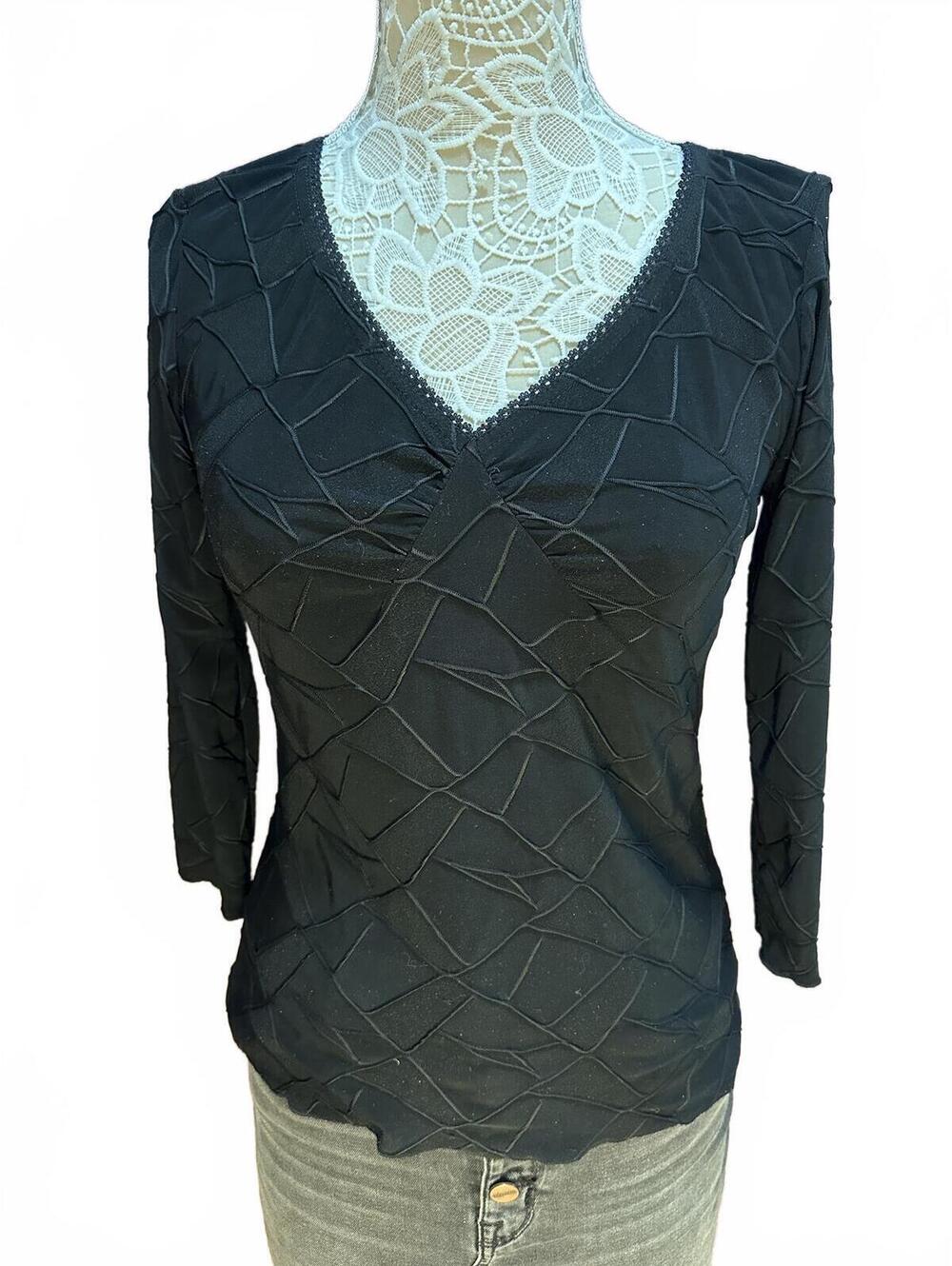 Wrapper Black Textured V Neck Top